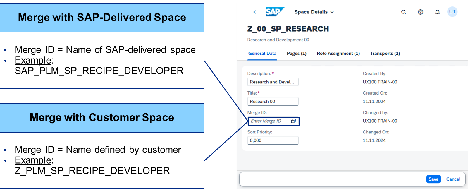 Manage Spaces 中 SAP Fiori 空间合并选项的截图。