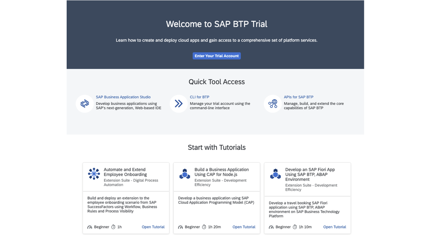 SAP BTP Trial 主页