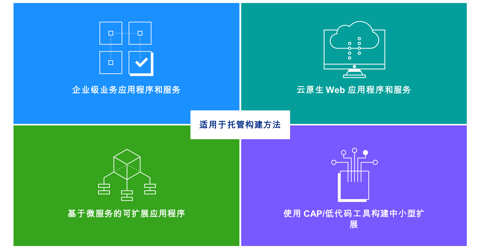 SAP BTP Cloud Foundry 运行时适用于托管构建方法：企业级业务应用程序和服务、云本机 Web 应用程序和服务、可扩展的基于微服务的应用程序以及使用 CAP/低代码工具构建的中小型扩展。