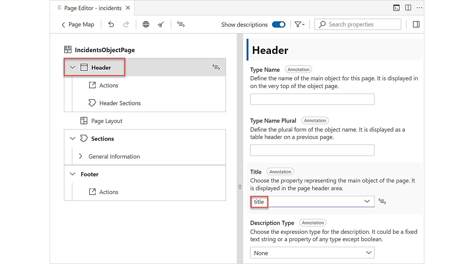 用于 SAP Fiori 列表页面的 Page Map 编辑器屏幕截图。