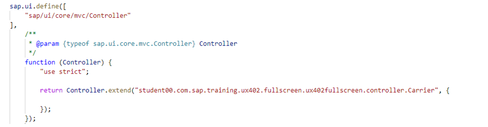 移除 onInit 函数后 Carrier View XML 文件的屏幕截图。