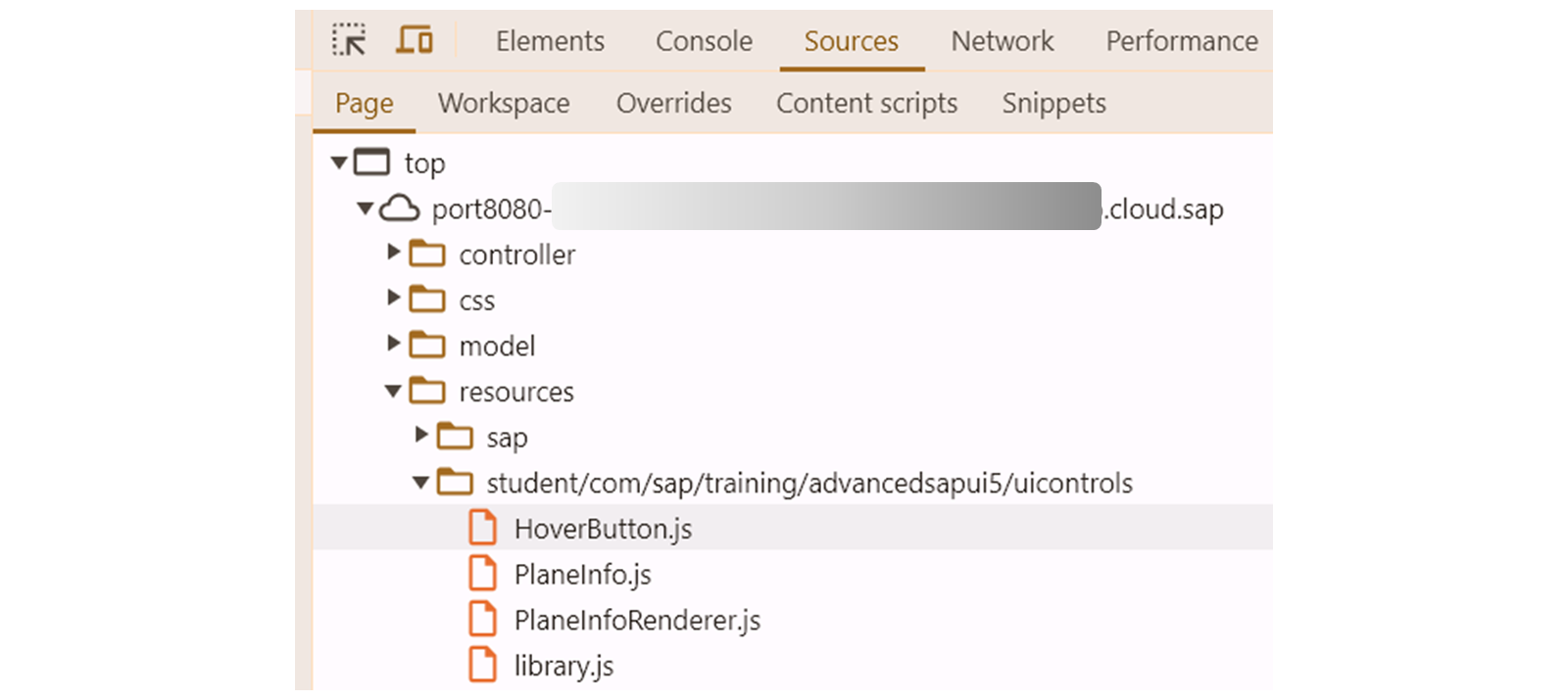Chrome DevTools 的 Sources 文件夹的屏幕截图。