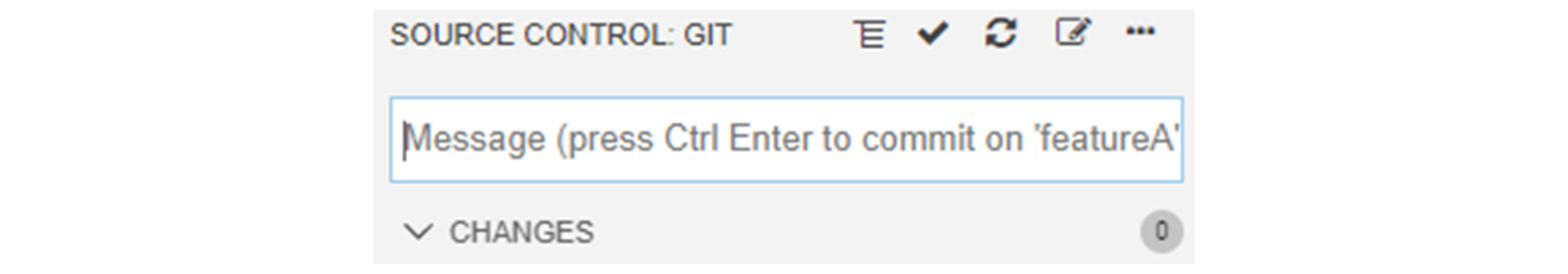 Git 面板截图。以后的更改现在将提交到新分支