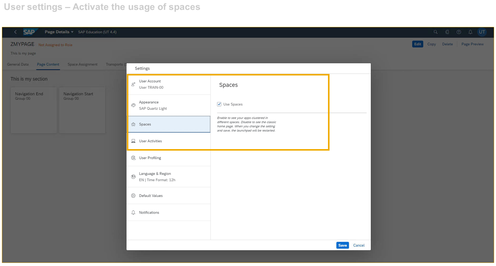 选中 Use Spaces 复选框。