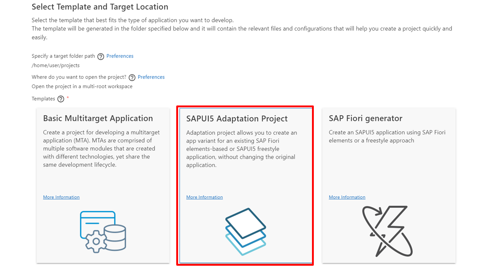 SAPUI5 Adaption Project 模板已高亮显示。