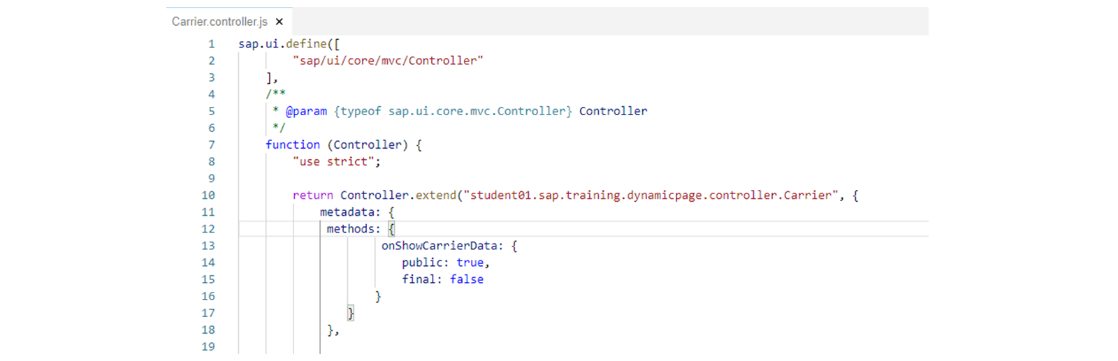 Carrier.controller.js 文件的屏幕截图,如下文所述。