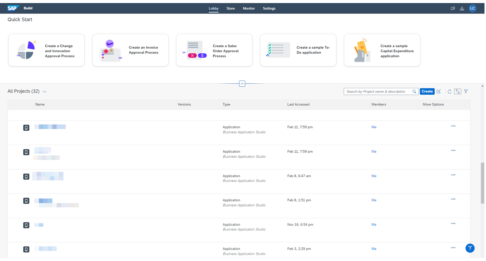 该图显示了 SAP Build Lobby 的入口页面。