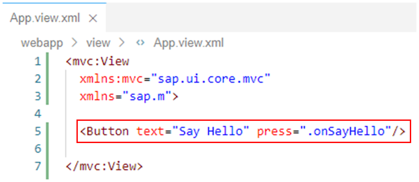 更新后的 XML 文件屏幕截图，其中突出显示了 button 标签。