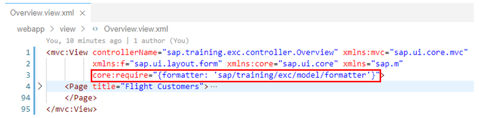 XML 代码，突出显示了格式化程序函数。