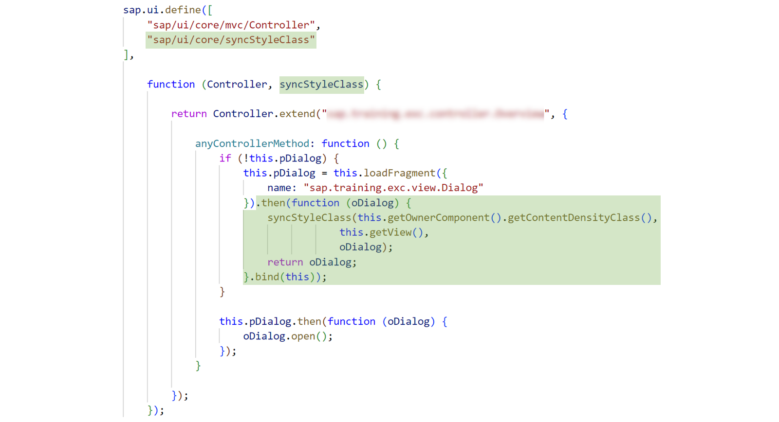 sap/ui/core/syncStyleClass 函数的代码截图,如下文所述。