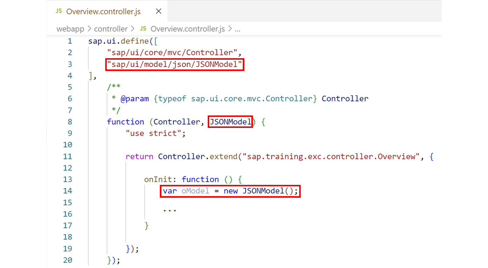 实例化 JSON 模型的代码截图,如下文所述。