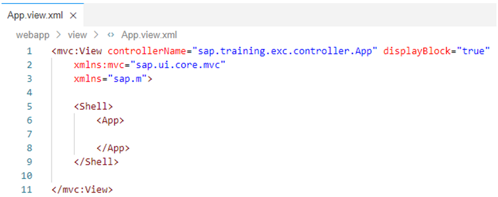 App.view.xml 的屏幕截图，如文中所述。