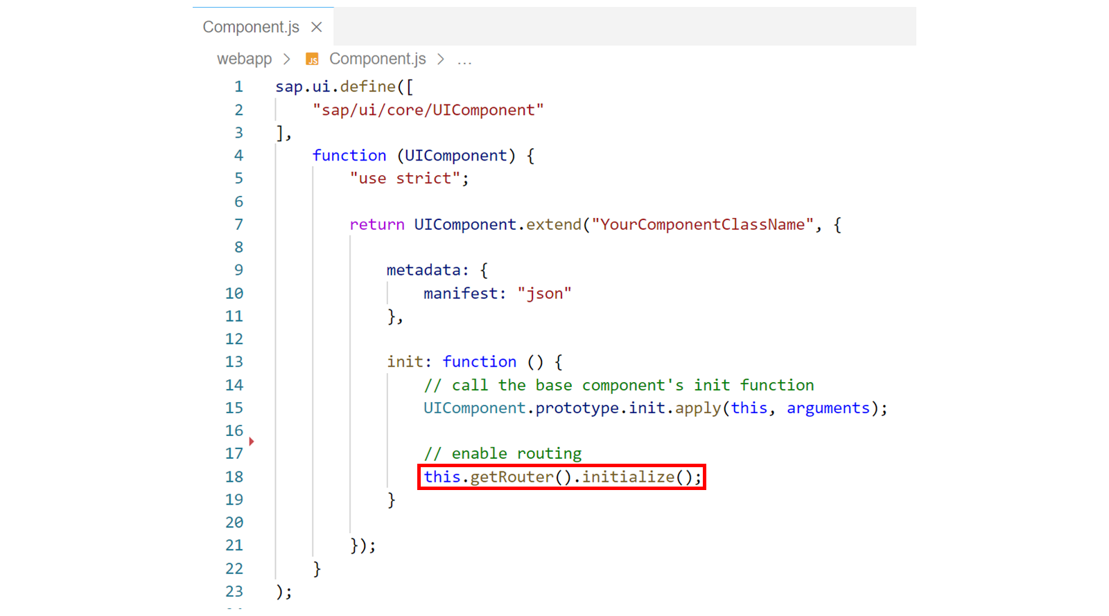 初始化路由器。以下代码已突出显示:this.getRouter() .initialize();