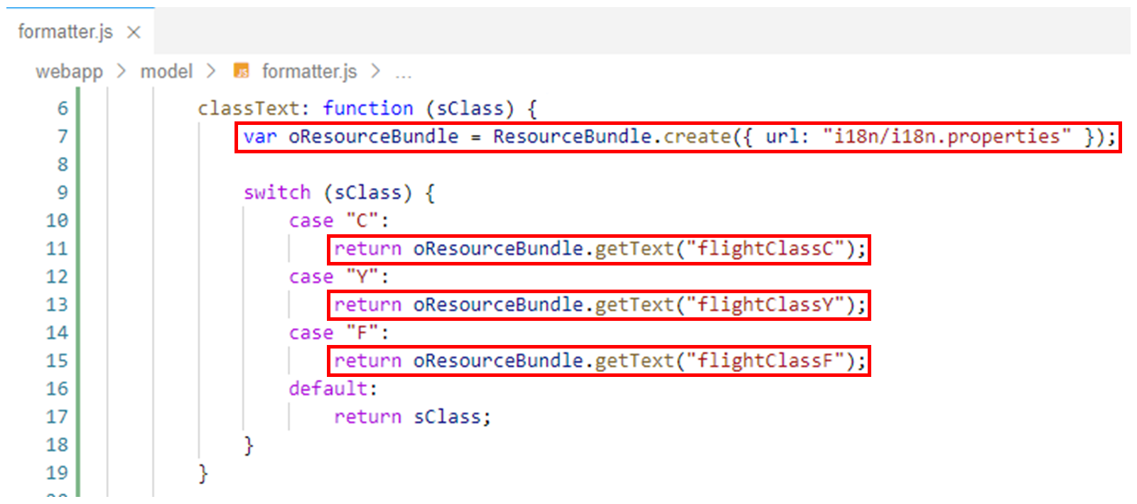 Formatter.js 文件,高亮显示 classText 函数。