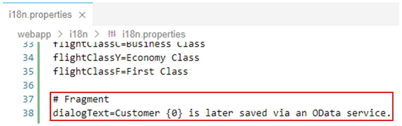 i18n.properties 文件，高亮显示 #Fragment 行。