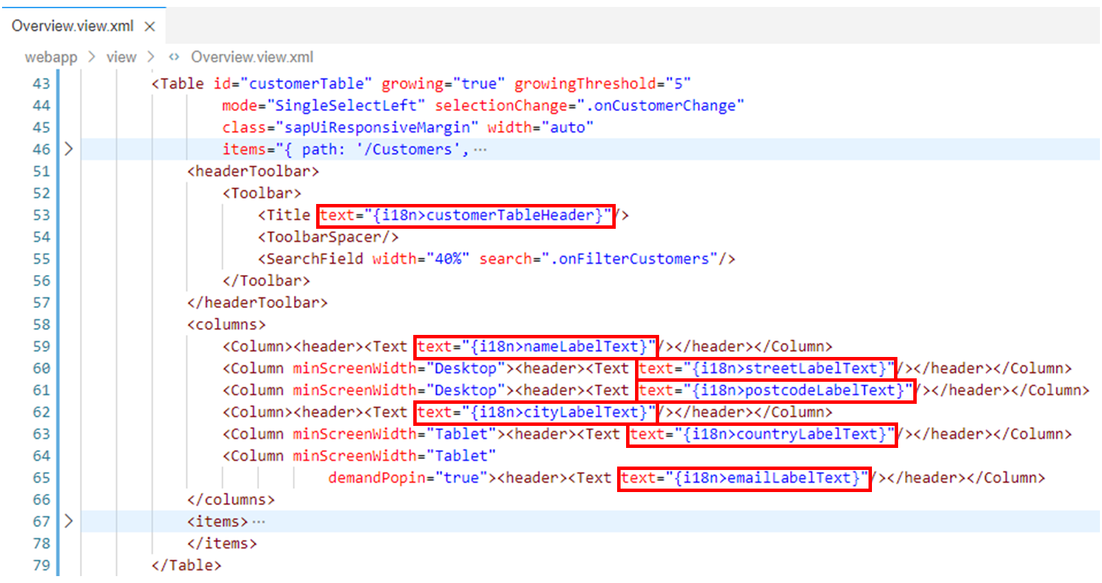 XML 文件，高亮显示 text 属性。