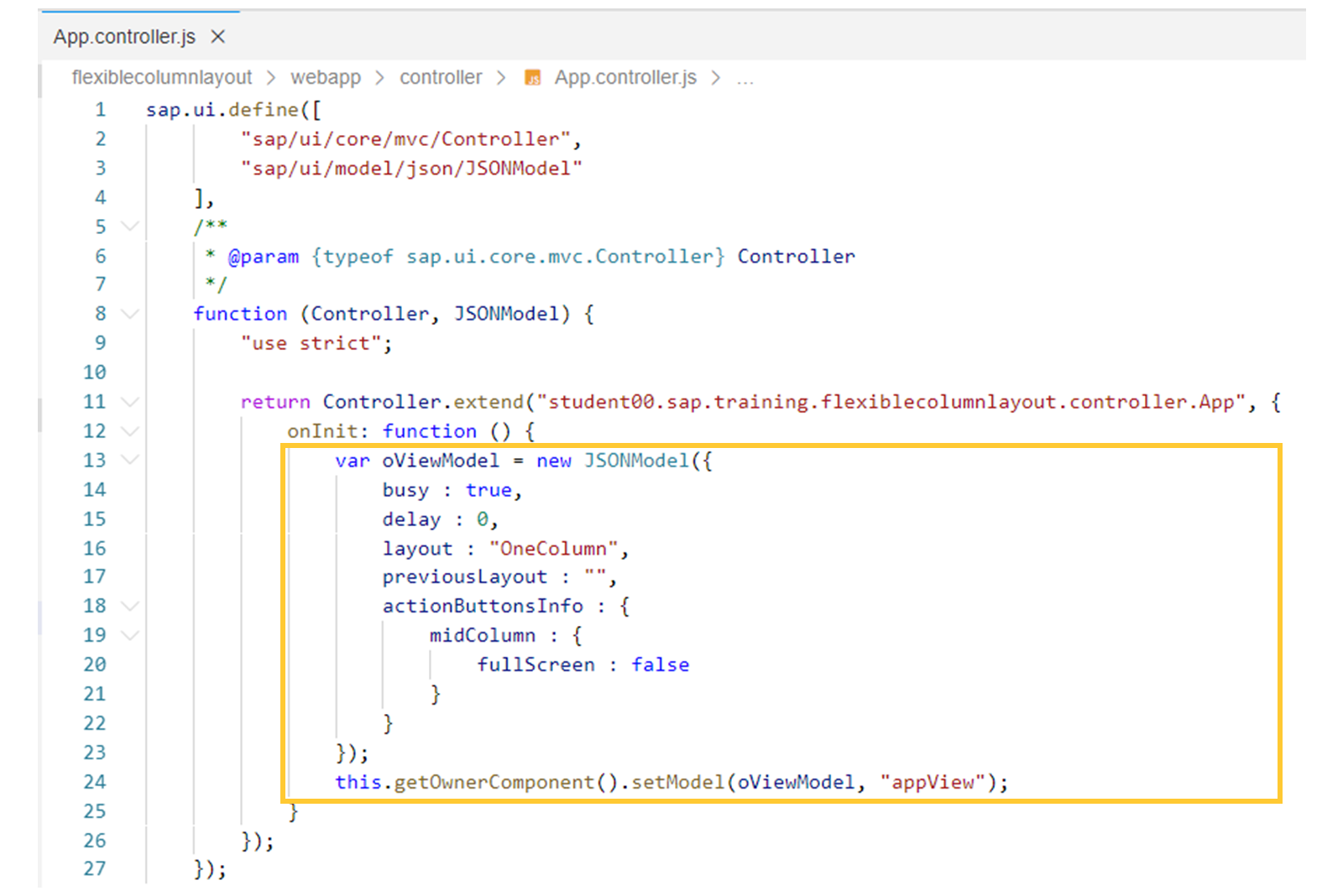 app 控制器定义一个 JSONModel 来管理 FlexibleColumnLayout