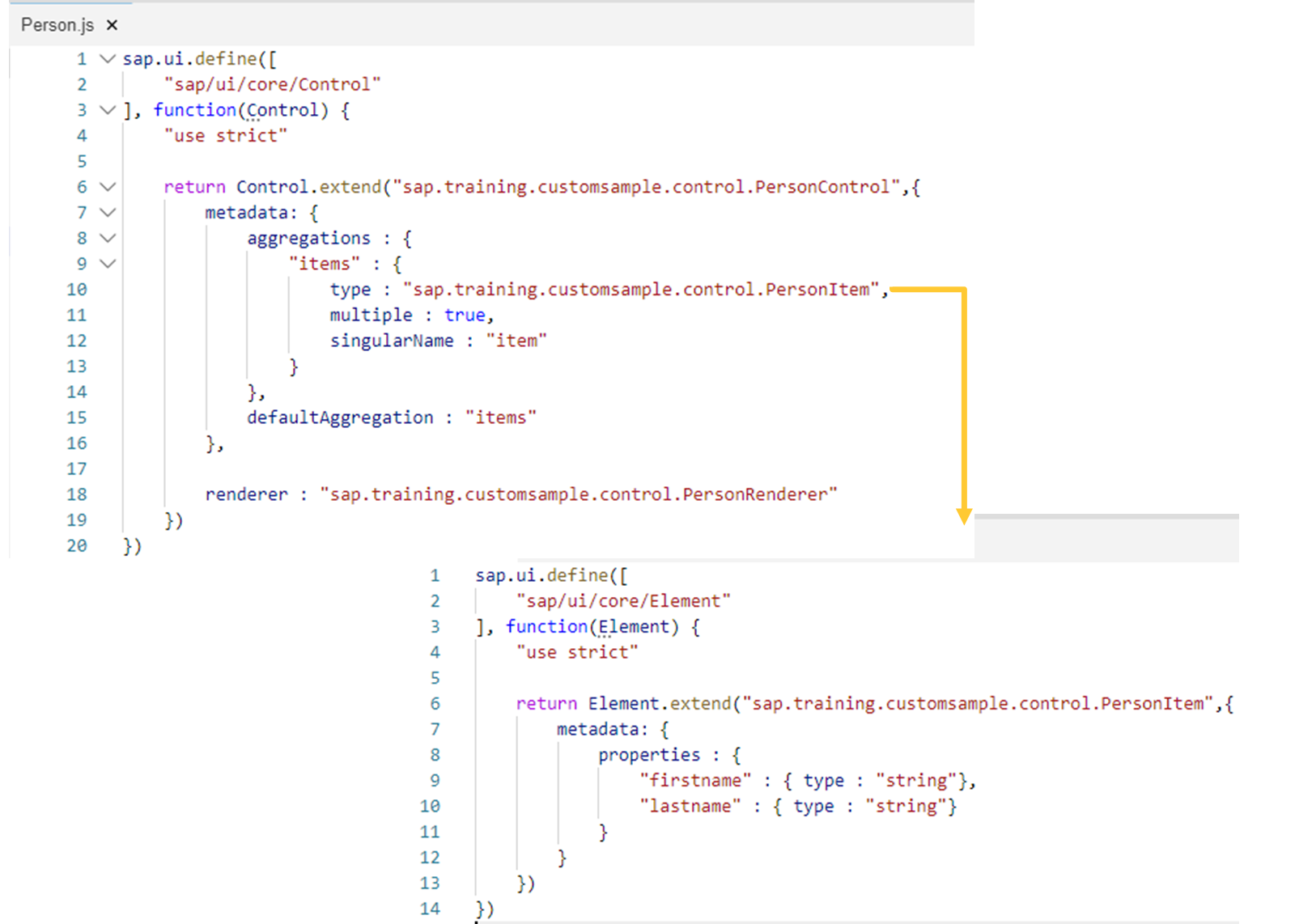 Person.js 和 PersonItem.js 文件的示例代码。