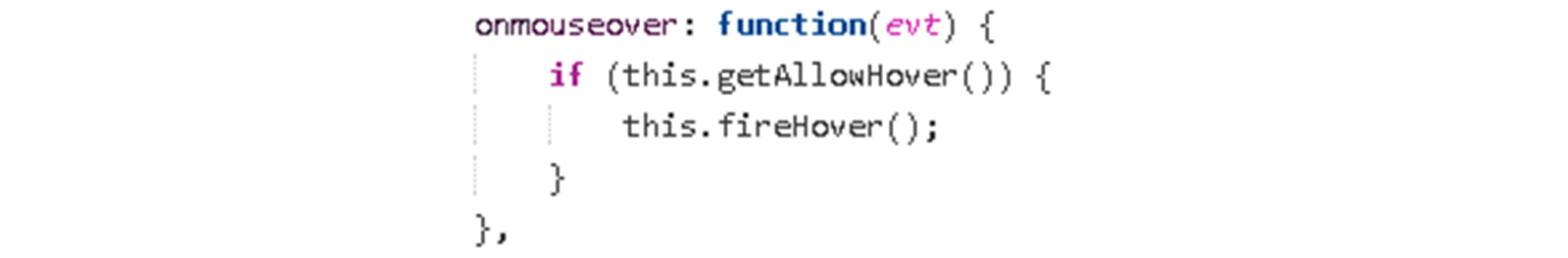 控件扩展的示例代码,显示触发 hover 事件的 onmouseover 方法定义。