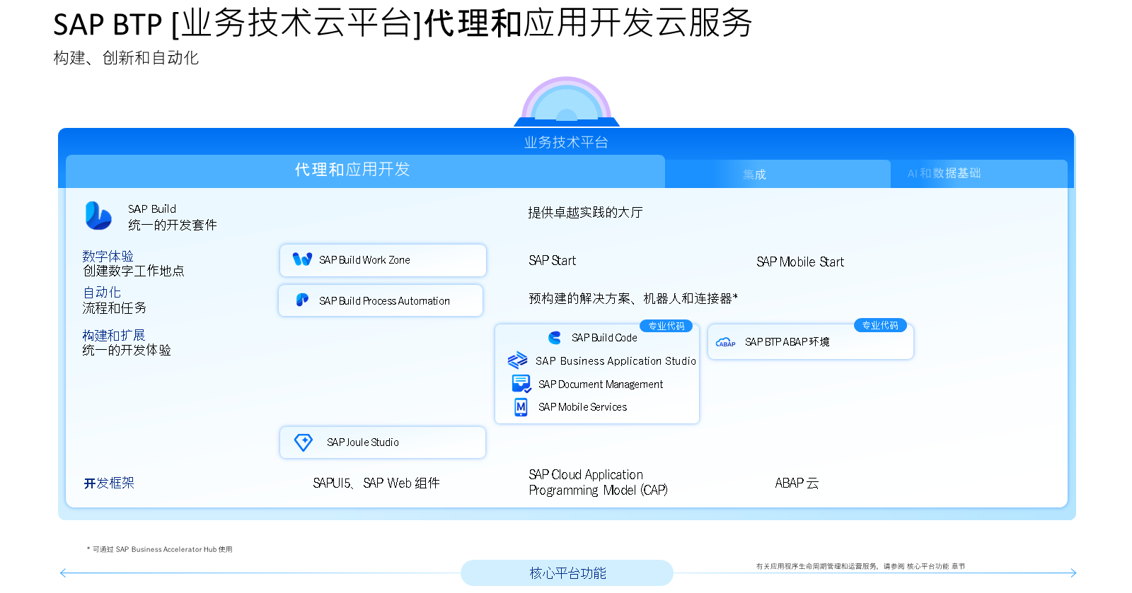 SAP BTP 范围内的应用程序开发和自动化。